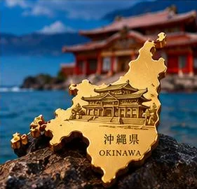 沖縄県の形の純金ピース（城の彫刻）